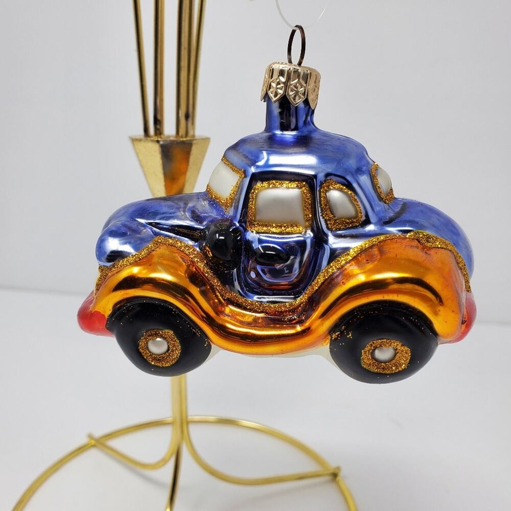 Radko Mercury Glass Purple & Gold car Christmas Ornament 3.5" exc..condition